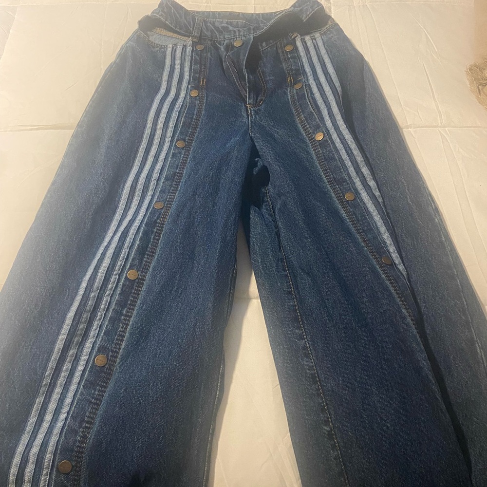 IVY PARK Blue Flare Wide Leg Jeans with Stripes